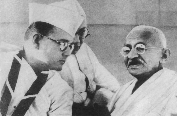 Subhash Chandra Bose with Gandhi